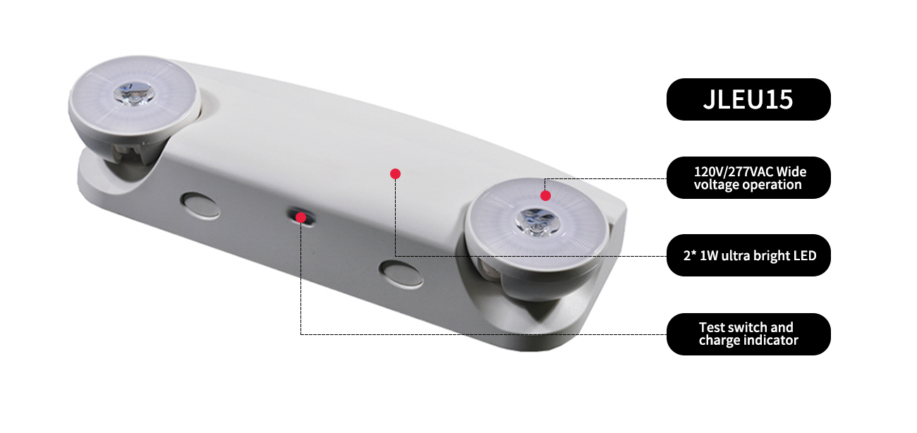 JLEU15120V/277VAC Wide voltage operation2* 1W ultra bright LEDTest switch and charge indicator